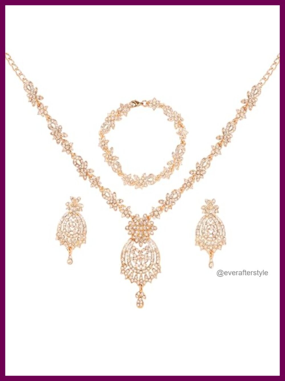 Touchstone Indian Jewelry Set Gold Plated Necklace Earrings Bridal Wedding Prom